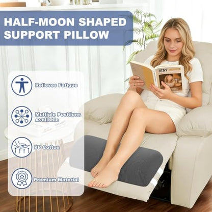 Half Moon Bolster Pillow with Straps, Knee Pillow for Back Sleeping, Under Knee Pillow for Sleeping, Relieves Pain in Legs and Knees, Machine Washable Cover, 24" X 10" X 4", Grey - color: Grey