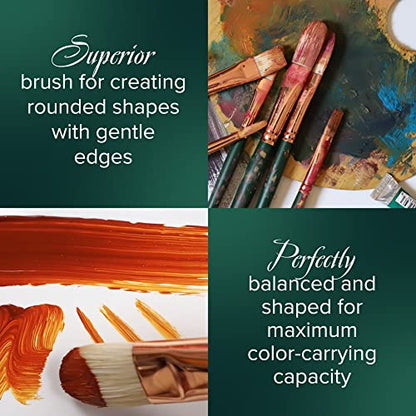 Silver Brush Limited Grand Prix Plein Air Oil Paintbrush Set, 5pc | Round, Flat, Bright, Filbert, Long Handle, Stiff Flagged Hog Bristle, Landscape, Botanical, Floral Designs, Easel Painting