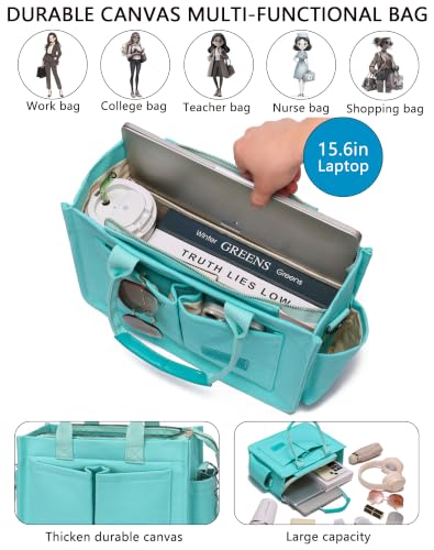 ZHMO Canvas Tote Bag for Women,Women's Bags Crossbody Bags Work Laptop Tote Bag Large Handbags Purse for Travel Nurse Teacher - color: New Upgrade Plus Green With Compartments and Inner Cup Holder