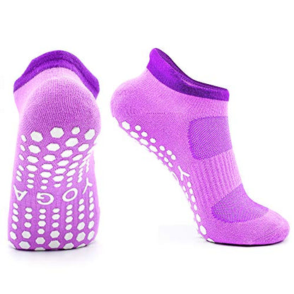 Busy Socks 2 Pack Women Ankle Non Slip Yoga Pilates Grip Socks with Cushion | Anti Skid Slipper Arch Support Socks for Barre Bikram Dance Trampoline Fitness Hospital Home Floor Walking Jogging Cardio - color: 2 Pairs Purple