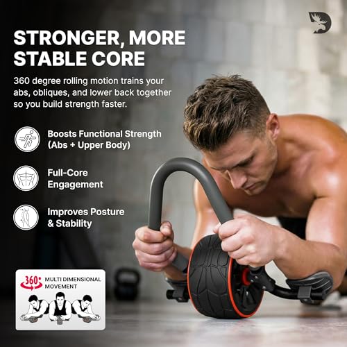 DMoose Fitness Ab Roller Wheel with Elbow Support & 2 Knee Pads - Abdominal Exercise Trainer for Core Strength Training - Ultimate Abs Workout Equipment for Home and Gym - Ab Machine for Men & Women - color: Black