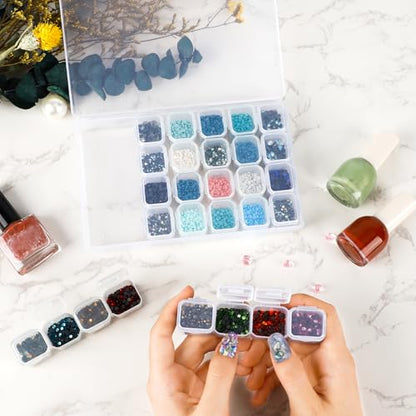 SGHUO Diamond Painting Storage Boxes 3 Pack 28 Grid Plastic Bead Organizer | Clear Plastic, Divided Compartments, for Diamond Art Beads Jewelry and Craft Supplies, Portable Project Storage - size: 3pcs