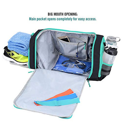 Ultimate Gym Bag 2.0: The Durable Crowdsource Designed Duffel Bag with 10 Optimal Compartments Including Water Resistant Pouch - color: Teal, size: Medium (20")