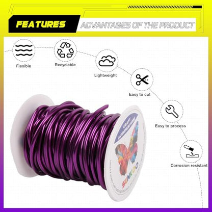 Aluminum Craft Wire,8 Gauge (3mm) Purple Bendable Wire,32 Feet Continuous Roll for Jewelry Making,Sculpting,Floral & Armature Projects - size: 8 Gauge 32FT, style: Purple