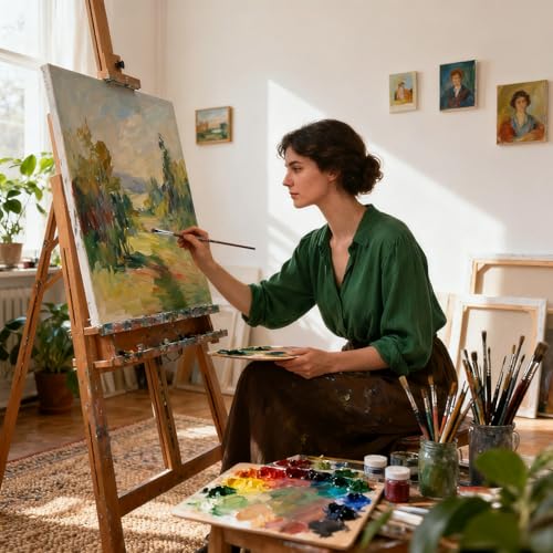 Fuumuui Professional Paint Brush Set, 4Pcs Natural Badger Hair with Flat Shape Blending Mop Oil Paint Brushes for Acrylic Painting Oil and Gouache - style: Flat