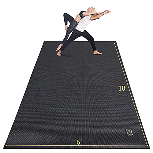 GXMMAT Large Yoga Mat 12'x6'/10'x6'/6'x8'(7mm) | Extra Thick Workout Mats for Home Gym &Garage Flooring,Comfortable Barefoot Non-Slip Wide Exercise Mat for Pilates,Stretching - color: Black Real, size: 6*10 FT