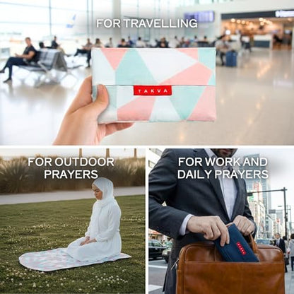 TAKVA The Pocket Sejadah™ | Portable Foldable Travel Prayer Mat, Waterproof, Ramadan/Eid Gift, Perfect Muslim Gift, Pocket Size (Design in Japan, Made in Turkey) - color: Pink