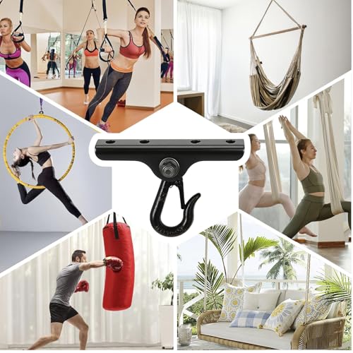 Heavy Punching Bag Hanger | Wall/Ceiling Mount Hook with 180° / 360° Rotation | Wood Beam Holder for Boxing, Weight Training, Aerial Yoga Swing & Hammock - size: 180° Swing with black hook