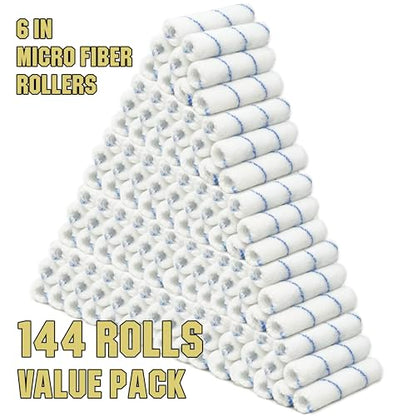 Allgala 6" Mini 3/8" Nap Shedless Microfiber Paint Roller Cover for Door Trim Furniture Cabinets - 144 Pack - size: 6" Micro (Pack of 144)