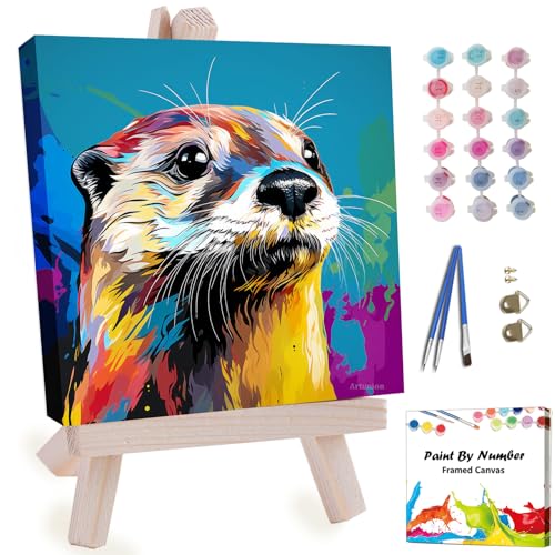 Artunion Framed Paint by Numbers Kit for Adults Beginners & Kids Ages 8-12,Colorful Otter Paint by Number with Frame,Animal Watercolor Paint by Numbers Kit on Canvas 10 * 10 Inch Without Easel - color: ZXT-390-F