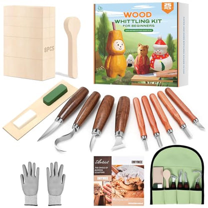 IMYMEE Wood Whittling Kit for Beginners-Complete Whittling Set with 4pcs Wood Carving Knives & 8pcs Basswood Wood Blocks-Perfect Wood Carving Kit Set-Includes Wood Carving Tools for Adults and Kids - color: 25pcs