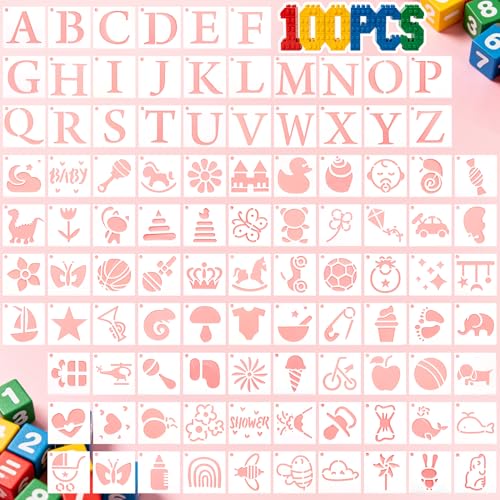 100Pcs Small Stencils for Crafts, 1.5 Inch Reusable Cute Painting Stencils, Letter, Animals, Baby Shower Templates for Wood, Canvas, Fabric, Wall, Scrapbook, Journaling, DIY Home Decor - color: Ac-white