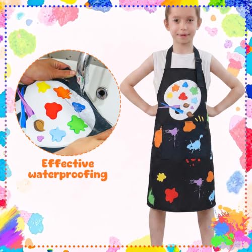 2 Pack Kids Apron, Cute Cooking Aprons, Waterproof Art Apron with Pockets, Toddler Painting Artist Apron Adjustable - color: Graffiti Art Palette, size: 45*62cm