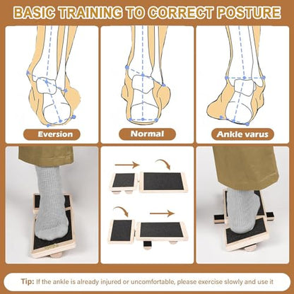 Ankle Balance Board 3 Optional Levels, Wooden Ankle Strengthener with Physical Therapy Guide for Plantar Fasciitis Relief, Achilles Pain, Posture Corrector, Foot Stretcher, Balance Training
