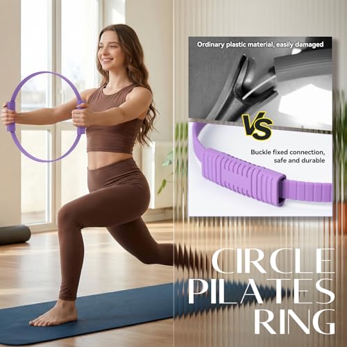 Pilates Kit, 13.5" Pilates Ring with Mini Ball & Resistance Bands | Home Pilates Equipmen Set, Magic Circle Ring with Anti-Slip Handles for Beginners, Workout Guide Included - color: Pilates Kit - Purple