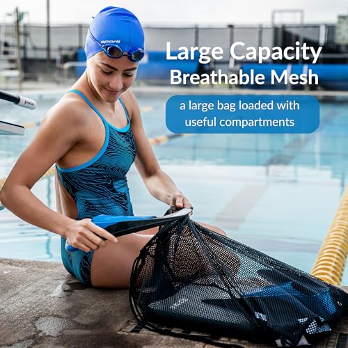 Sporti Mesh Swim Bag Drawstring Backpack, Equipment Bags For Swimmer - color: Hot Pink, style: 2. Mesh Bag With Zipper Pocket