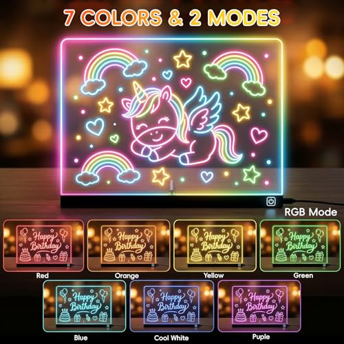 16" LED Drawing Board for Kids, Light Up Glow Doodle Pad with 12 Markers, Tracing Book & Cleaning Cloth, USB-C Acrylic Dry Erase Note Board Toy Gifts for Girls Boys Age 3-12