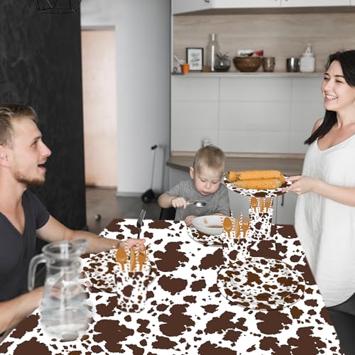 1Pc Cow Party Plastic Tablecloth 54 x 87 Inch Long Table Cover, Brown Cattle Party Tablecover for Farm Cow Theme Kids Baby Shower Birthday Dinner Picnic Kitchen Event - color: Brown Cow