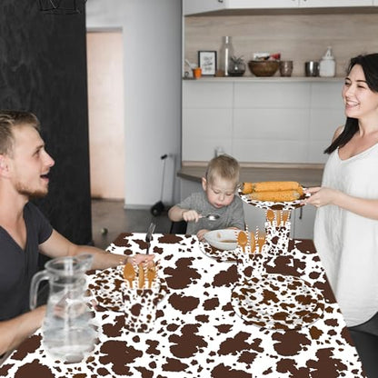1Pc Cow Party Plastic Tablecloth 54 x 87 Inch Long Table Cover, Brown Cattle Party Tablecover for Farm Cow Theme Kids Baby Shower Birthday Dinner Picnic Kitchen Event - color: Brown Cow