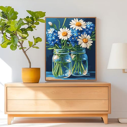 ZUVRDIAI Colorful Daisy Vase Paint by Numbers Kit, Flower Paint by Numbers for Adults, Acrylic Paint by Number Kits, Scenery Paint by Number on Canvas Without Frame 20x16 Inch