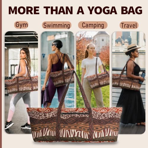Yoga Mat Bag Yoga Tote Bag with Large Waterproof Zipper Pocket and Drawstring Pocket Yoga Mat Bag Carrier Fit Most Size Mats and All You Stuff - color: brown