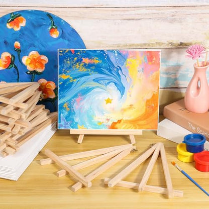 Canvas Painting Party Kit for Adults, 24 Pack 8 x 10 Inch Canvas Boards and Wooden Easels Stands for Group Painting Sip and Paint Night - style: Canvas and Easel 24