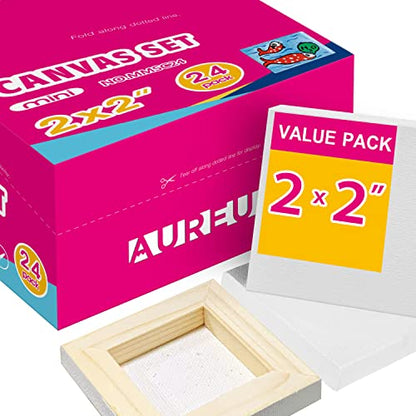 AUREUO Mini Stretched Canvas - 2x2 Inch/24 Pack - 2/5 Inch Profile Tiny Square Canvas Boards for Painting - Art Gift Set Bulk Pack Canvases for Acrylic Painting & Craft - size: 2"x2"