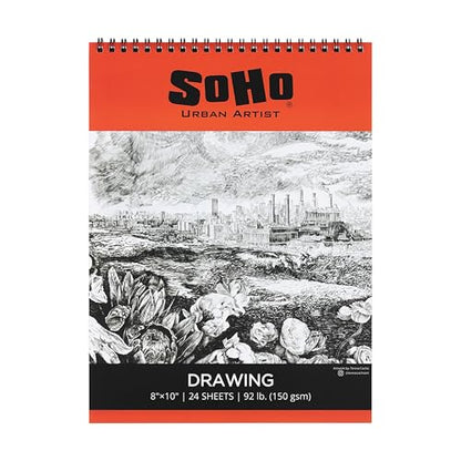 SoHo Urban Artist Softcover Drawing Pad - 8"x10" - 92 lbs/150gsm, Mixed Media, 24 Dual-Sided Sheets, Acid-Free, Wire-Bound, Micro-Perforated, Repeated Erasing & Reworking - size: 8"x10"