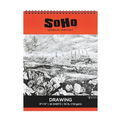 SoHo Urban Artist Softcover Drawing Pad - 8"x10", 12 Pack w/288 Sheets Total - 92 lbs/150gsm, Mixed Media, Dual-Sided, Acid-Free, Wire-Bound, Micro-Perforated, Repeated Erasing & Reworking - size: 8"x10"