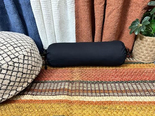 Cotton Round Bolster Pillow Cover – 16 by 6 Inch | Pack of 2 | Soft, Machine Washable Neck Roll Case for Yoga & Spa Use (Black) - color: Black, size: 16" x 6" (Pack of 2)