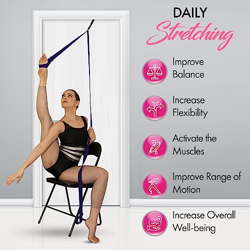 Stretching Strap with Door Anchor for Splits and Flexibility Training - color: Purple