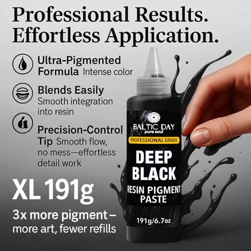 BALTIC DAY Deep Black Epoxy Resin Pigment Paste, Extra Large 191g (6.7oz) – Opaque Resin Colorant, Highly Concentrated Epoxy Dye, Mica Powder Alternative for Resin Art, Jewelry, Tumblers, River Tables & Crafts - color: Deep Black