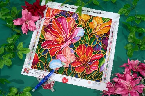DIAMOND ART CLUB Stained Glass Flower Diamond Art Kits for Adults | Premium Diamond Painting Kit, Fun DIY Crafts for Adults, Round Diamond Art Canvas, 13" x 13" (32.8 x 32.8 cm) - color: Stained Glass Flower