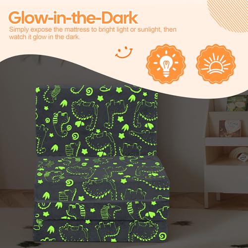MeMoreCool Kids Folding Mattress 63x26 Trifold Floor Mat, Grey Dinosaur - color: Grey Dinosaur