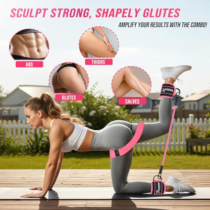 WOQQW Ankle Resistance Bands with Cuffs & Booty Bands Set for Legs & Glutes - color: Pink