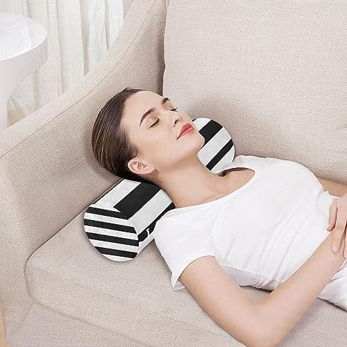 Round Pillow with Cover Black & White Stripes Neck Roll Bolster Pillows Cervical Pillow Case Memory Foam Neck Support for Sleeping