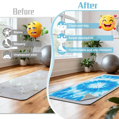 Yoga Mat Towel, Hot Yoga Towel High-Definition Pattern, Machine Washable with Ultra-Absorbent Yoga Towels for Hot Yoga Non Slip for Fitness, Exercise, Pilates, 72 x 27 in,Blue & White - color: Blue & White