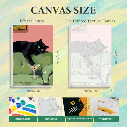 4 Pack Paint by Numbers Kit for Adults with Frame, Black Cat Painting Kit | with Wooden Easel, DIY Acrylic Painting Craft for Beginners, Stress Relief, Home Wall Decor, Cat Lovers, 8 x 12 Inch - color: CYOP4P05