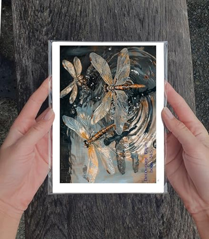 Decoupage Paper Pack (35 Sheets 6"x8") Dragonfly Jewel Garden ~ Stylized Dragonflies with Iridescent Wings in Jewel-Toned Fantasy Gardens, Illustrated in Stained Glass and Soft-Focus Surreal Style - color: Three