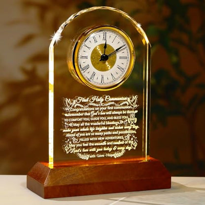 Ornalrist First Holy Communion Gifts for Girls Boys Christian Crystal Clock - color: First Holy Communion