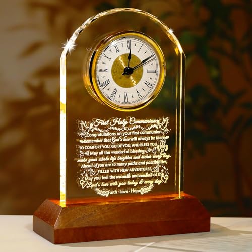 Ornalrist First Holy Communion Gifts for Girls Boys Christian Crystal Clock - color: First Holy Communion