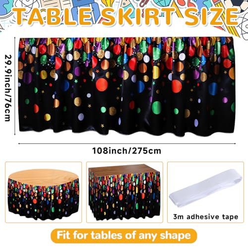 Wiooffen 9Ft Confetti Table Skirt Classroom Teacher Desk Curtain Skirts Tablecloth Ruffled Colorful Rectangle Table Cover Skirt for Back to School Kindergarten Office Bookcase Supplies Confetti - style: Confetti