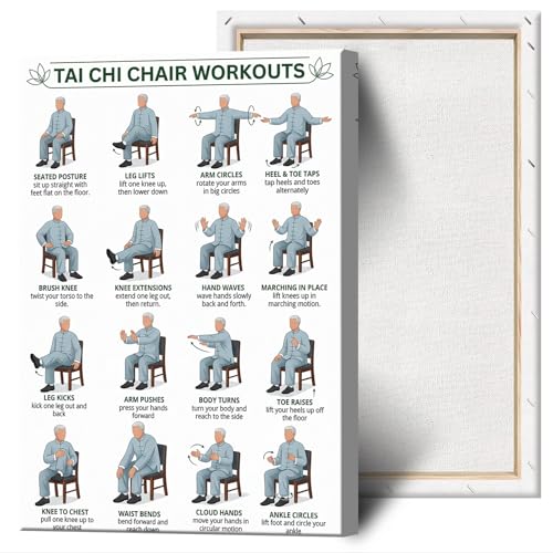 Tai Chi Chair Workouts Poster, Senior Seated Exercise Guide, Gentle Chair Yoga Print for Elderly Fitness, Home Gym & Physical Therapy - color: colorful02, size: 18"L x 12"W