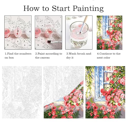 ZRIZQ Paint by Numbers Kit for Adults Beginner,Flowers Window,16x20 | Full set with wooden brushes,rolled canvas,rich paints.Calming activity.Beginner friendly.Just open and paint. - color: 16"X20"Rolled Canvas(Frameless)-Flowers 14
