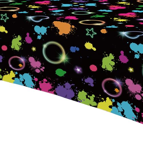 Srua Don Neon Glow Party Decorations Tablecloth, Neon Table Cover, 3 Pack | Disposable Graffiti Glow in The Dark Party Table Cloth Supplies for Birthday, 80s 90s Retro Disco, Art Parties, 55in x 86in