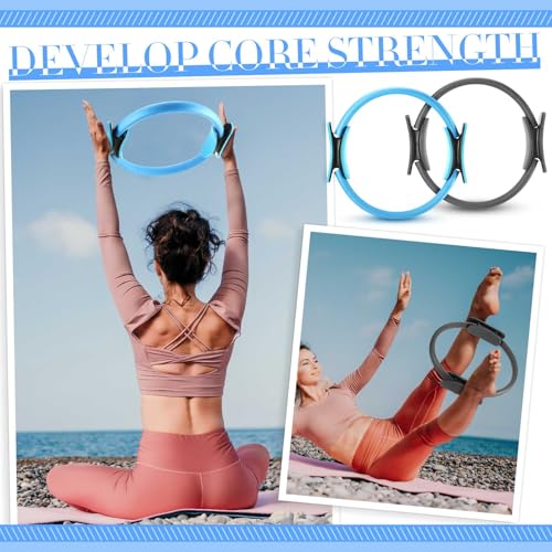 Poen Pilates Equipment Kit for Home Workout Pilates Ring and Ball Set for Women 12'' Circle Yoga Fitness Essentials Kit with Resistance Bands, Yoga Strap, Socks,Bag - color: Blue, Gray