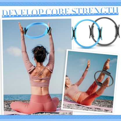 Poen Pilates Equipment Kit for Home Workout Pilates Ring and Ball Set for Women 12'' Circle Yoga Fitness Essentials Kit with Resistance Bands, Yoga Strap, Socks,Bag - color: Blue, Gray