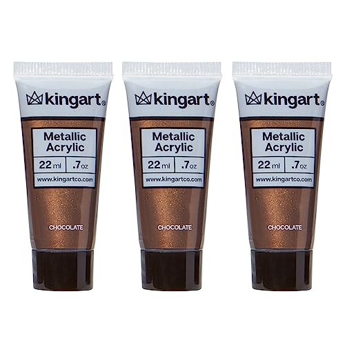 KINGART PRO Artist Quality METALLIC CHOCOLATE Acrylic Paint, 22ml (0.74oz) Tubes, 3 Pack - Set (66ml Total), Metallic Chocolate Brown
