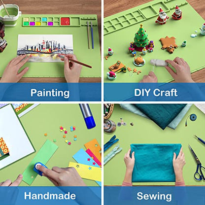 Creator Silicone Painting Mat, 20"x16" with Cup, Nonstick Sheet for Resin Jewelry Casting, Art, DIY, Drawing, Clay and Play Doh - color: Green