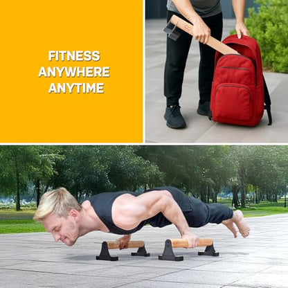 Double Circle Parallettes Push Up Bar with Ergonomic Wooden Handles - Calisthenics Equipment - Non-slip Parallel Bars for Strength Training and Calisthenics - Pushup Handles Parallettes Bars - size: 17 IN
